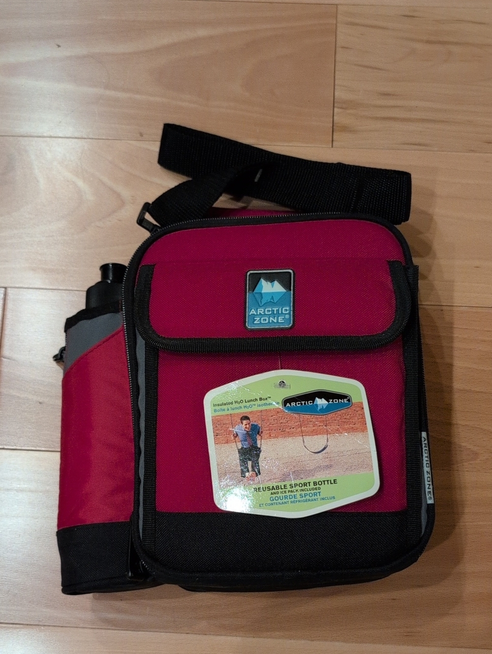 Kid's Red Messenger Lunch Bag with Bottle Pocket